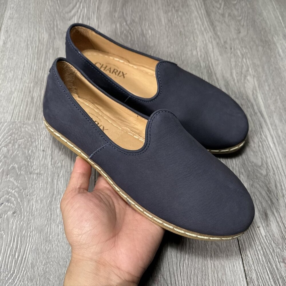 Charix Blue Suede Leather Ballet Flat Shoes Slip-On Women's Size EU 37.5